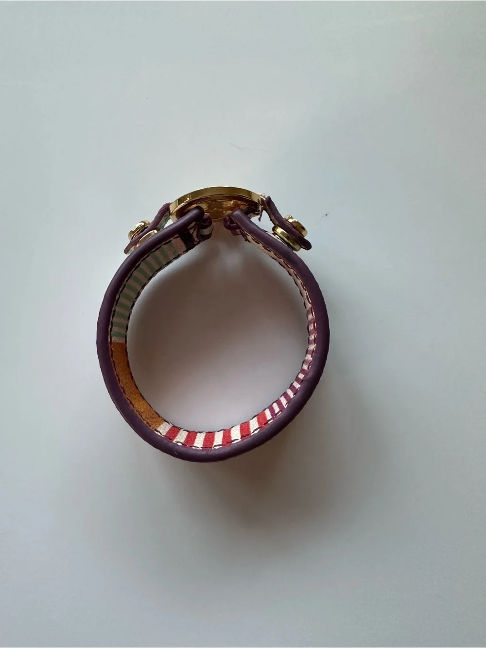 Tory Burch Striped Leather Cuff with Gold Logo